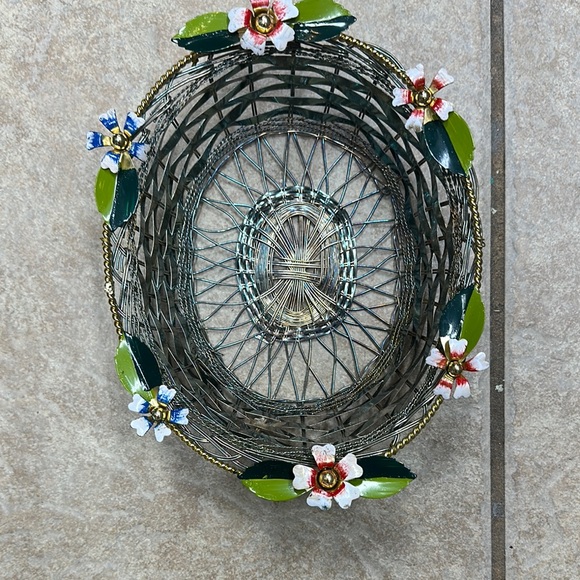Other - Decorative Wire Basket with Floral Accents